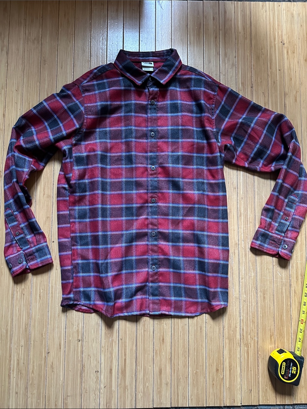 The North Face Men's Red and Black Plaid  Flannel Shirt